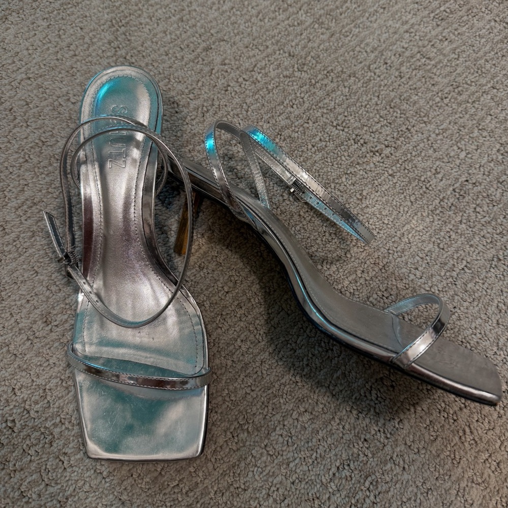 SCHUTZ Silver Heels with Ankle Straps
